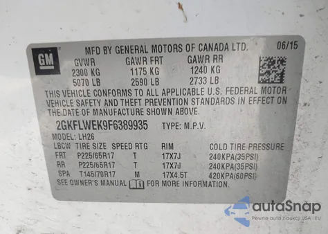 2015 GMC Terrain Sle-2 z USA, uszkodzony, nr VIN 2GKFLWEK9F6389935